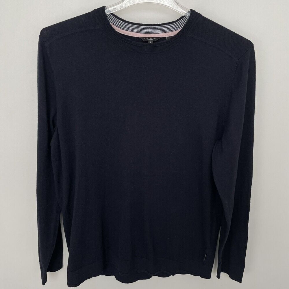 Ted Baker Sweater Size 6 US 2XL Crew Neck Long Sleeve Pullover Cotton Black